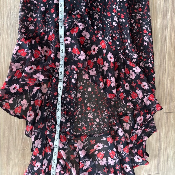 Express Dress Midi High Low Floral Black Red Button S Smocked Whimsigoth Boho - Picture 7 of 11